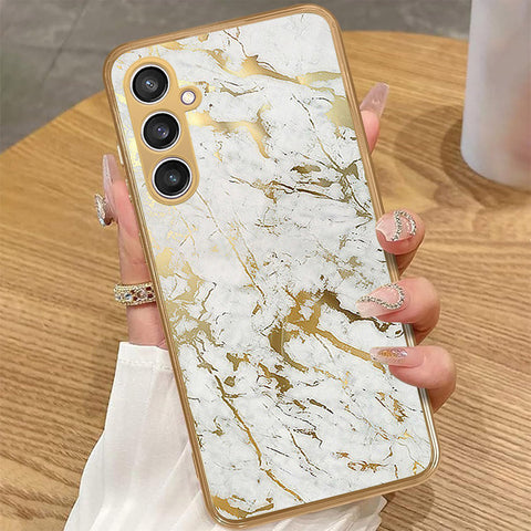 Samsung Galaxy A55 - White Marble Series - HQ Premium Shine Durable Golden Electroplate Case