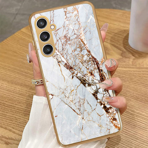 Samsung Galaxy S23 FE - White Marble Series - HQ Premium Shine Durable Golden Electroplate Case