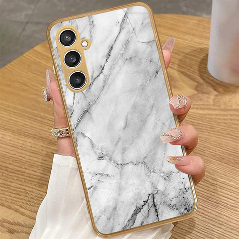 Samsung Galaxy A35 5G - White Marble Series - HQ Premium Shine Durable Golden Electroplate Case