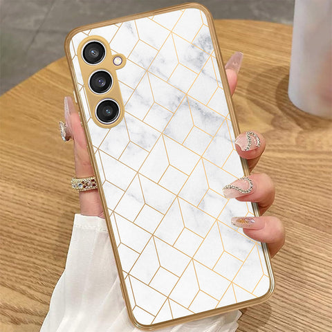 Samsung Galaxy A55 - White Marble Series 2 - HQ Premium Shine Durable Golden Electroplate Case