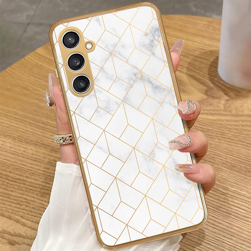 Samsung Galaxy A35 5G - White Marble Series 2 - HQ Premium Shine Durable Golden Electroplate Case