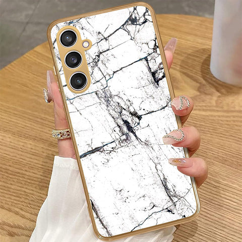 Samsung Galaxy A55 - White Marble Series 2 - HQ Premium Shine Durable Golden Electroplate Case