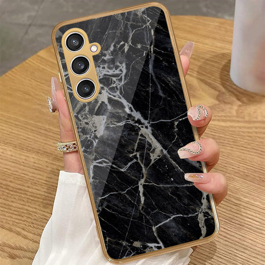 Samsung Galaxy A15 4G - Black Marble Series - HQ Premium Shine Durable Golden Electroplate Case