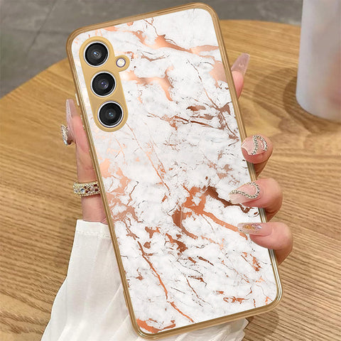 Samsung Galaxy S23 FE - White Marble Series 2 - HQ Premium Shine Durable Golden Electroplate Case