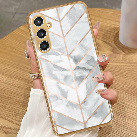Samsung Galaxy A15 4G - White Marble Series 2 - HQ Premium Shine Durable Golden Electroplate Case