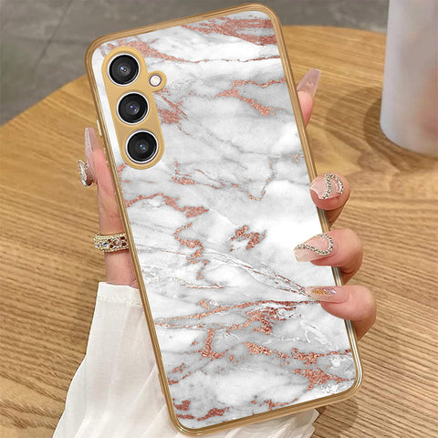 Samsung Galaxy A15 4G - White Marble Series 2 - HQ Premium Shine Durable Golden Electroplate Case
