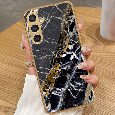 Samsung Galaxy A55 - Black Marble Series - HQ Premium Shine Durable Golden Electroplate Case