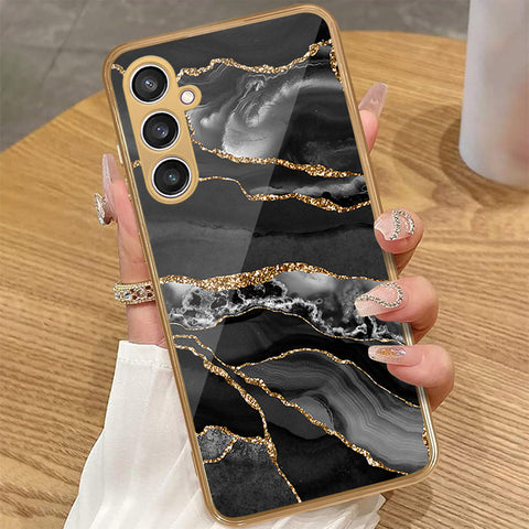 Samsung Galaxy S23 FE - Black Marble Series - HQ Premium Shine Durable Golden Electroplate Case