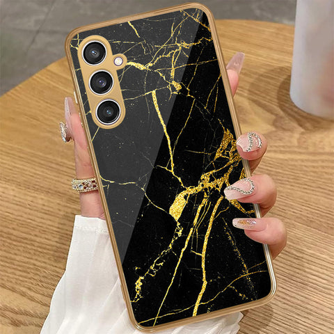 Samsung Galaxy S23 FE - Black Marble Series - HQ Premium Shine Durable Golden Electroplate Case