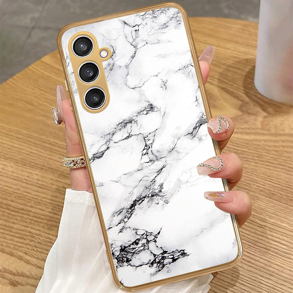 Samsung Galaxy A15 4G - White Marble Series - HQ Premium Shine Durable Golden Electroplate Case