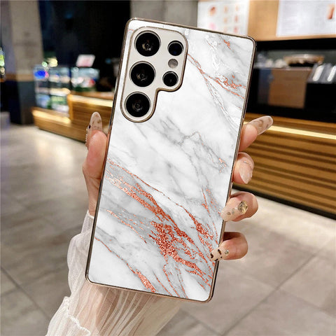 Samsung Galaxy S25 Ultra - White Marble Series - HQ Premium Shine Durable Silver Electroplate Case