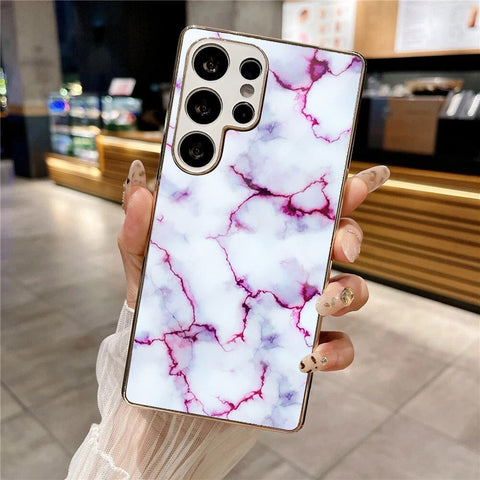 Samsung Galaxy S25 Ultra - White Marble Series - HQ Premium Shine Durable Silver Electroplate Case