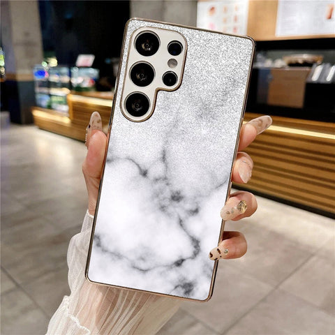 Samsung Galaxy S25 Ultra - White Marble Series - HQ Premium Shine Durable Silver Electroplate Case