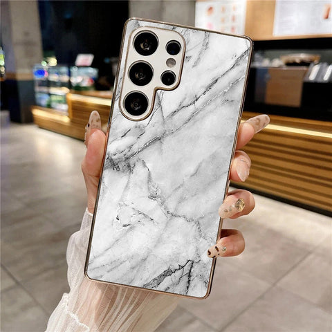Samsung Galaxy S25 Ultra - White Marble Series - HQ Premium Shine Durable Silver Electroplate Case