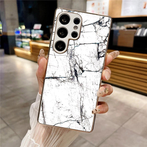 Samsung Galaxy S25 Ultra - White Marble Series 2 - HQ Premium Shine Durable Silver Electroplate Case