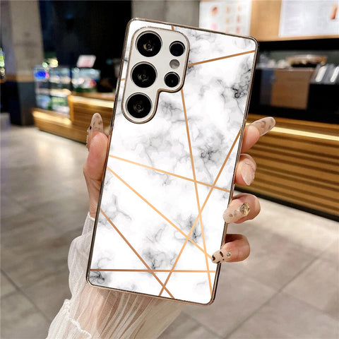 Samsung Galaxy S25 Ultra - White Marble Series 2 - HQ Premium Shine Durable Silver Electroplate Case