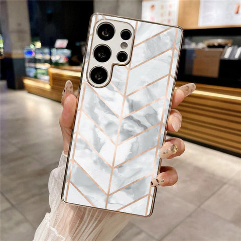 Samsung Galaxy S25 Ultra - White Marble Series 2 - HQ Premium Shine Durable Silver Electroplate Case