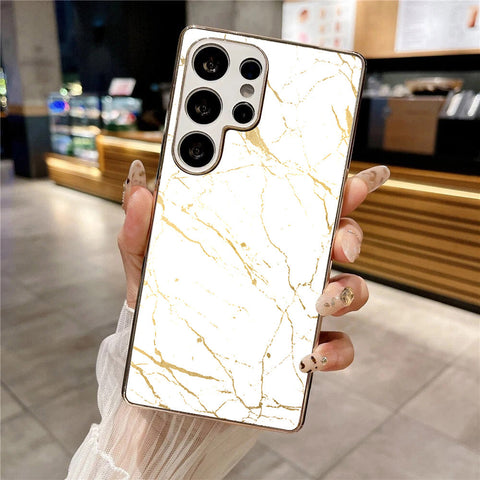 Samsung Galaxy S25 Ultra - White Marble Series 2 - HQ Premium Shine Durable Silver Electroplate Case
