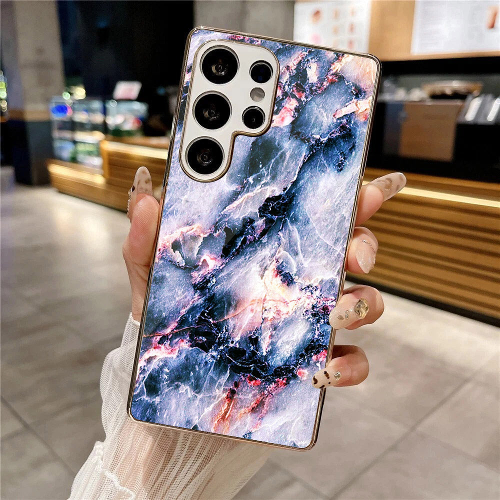 Samsung Galaxy S25 Ultra - Colorful Marble Series - HQ Premium Shine Durable Silver Electroplate Case
