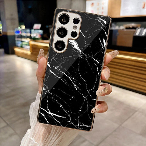 Samsung Galaxy S25 Ultra - Black Marble Series - HQ Premium Shine Durable Silver Electroplate Case