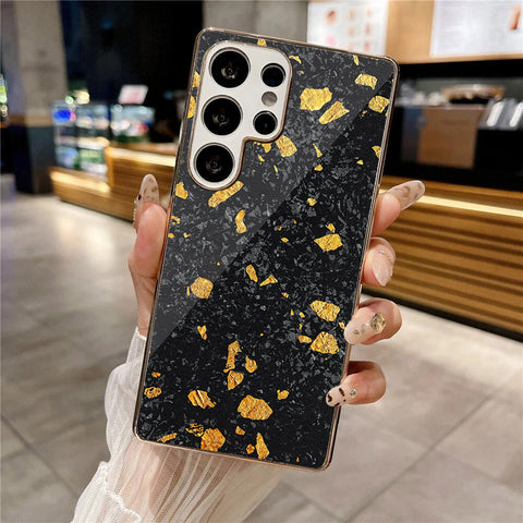Samsung Galaxy S25 Ultra - Black Marble Series - HQ Premium Shine Durable Silver Electroplate Case