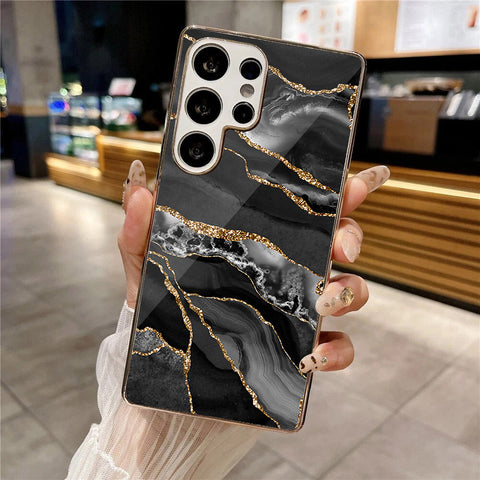 Samsung Galaxy S25 Ultra - Black Marble Series - HQ Premium Shine Durable Silver Electroplate Case