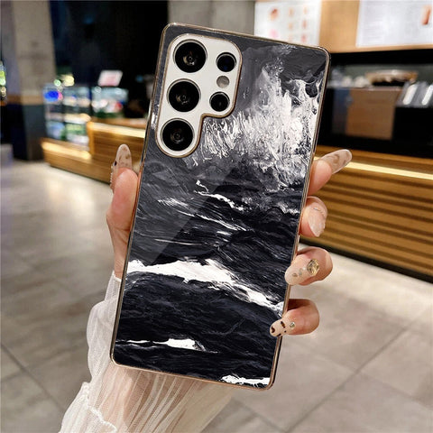 Samsung Galaxy S25 Ultra - Black Marble Series - HQ Premium Shine Durable Silver Electroplate Case