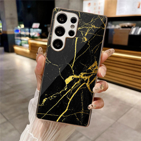 Samsung Galaxy S25 Ultra - Black Marble Series - HQ Premium Shine Durable Silver Electroplate Case