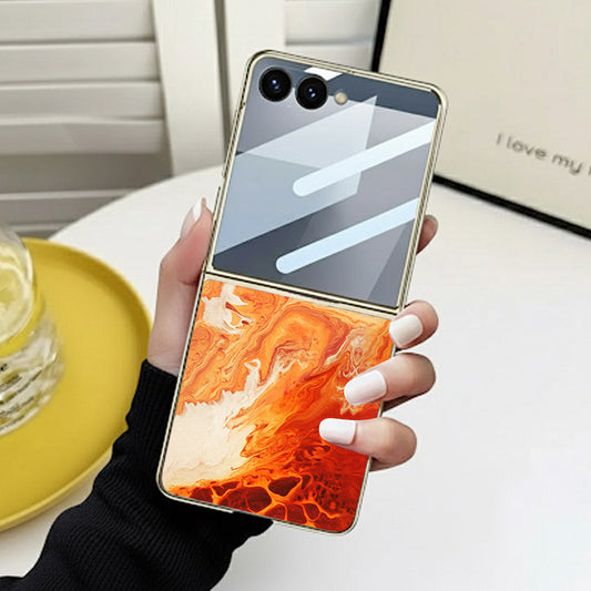 Samsung Galaxy Z Flip 7 - Mystic Marble Series - HQ Premium Shine Durable Golden Electroplate Case