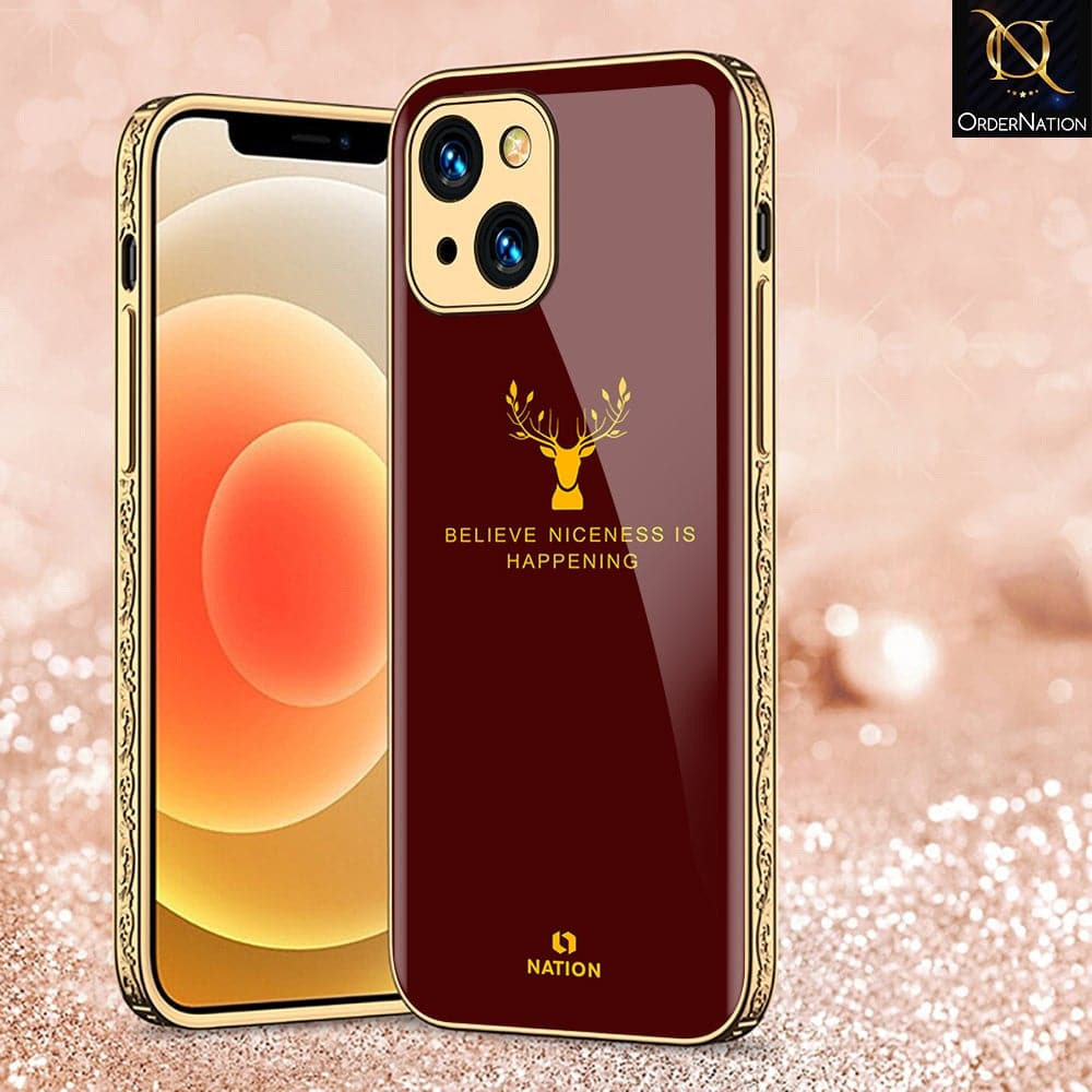 iPhone 13 Cover - Nice Series - D27 - Premium Electroplated Infinity Ultra Shine Glass Soft Silicon Borders Case ( Fast Delivery )