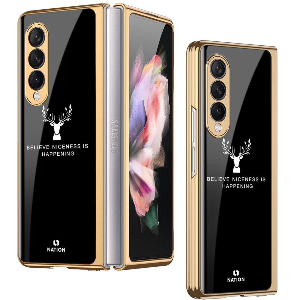 Samsung Galaxy Z Fold 3 5G Cover - Nice Series - D16 - Premium Electroplated Infinity Ultra Shine Glass Soft Silicon Borders Case ( Fast Delivery )
