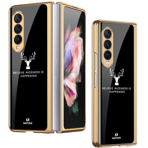 Samsung Galaxy Z Fold 3 5G Cover - Nice Series - D16 - Premium Electroplated Infinity Ultra Shine Glass Soft Silicon Borders Case ( Fast Delivery )