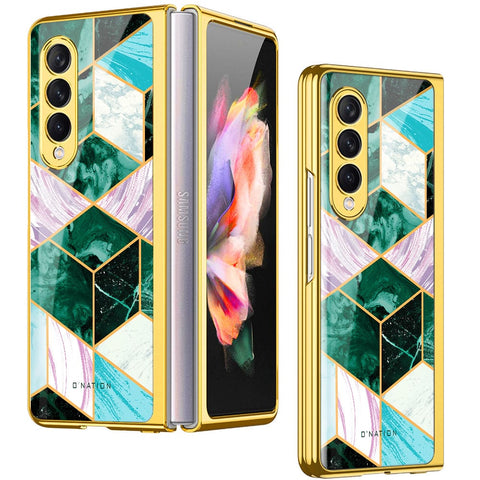 Samsung Galaxy Z Fold 4 5G Cover - O'Nation Shades of Marble Series -  D42 - Premium Electroplated Infinity Ultra Shine Glass Soft Silicon Borders Case ( Fast Deleivery )