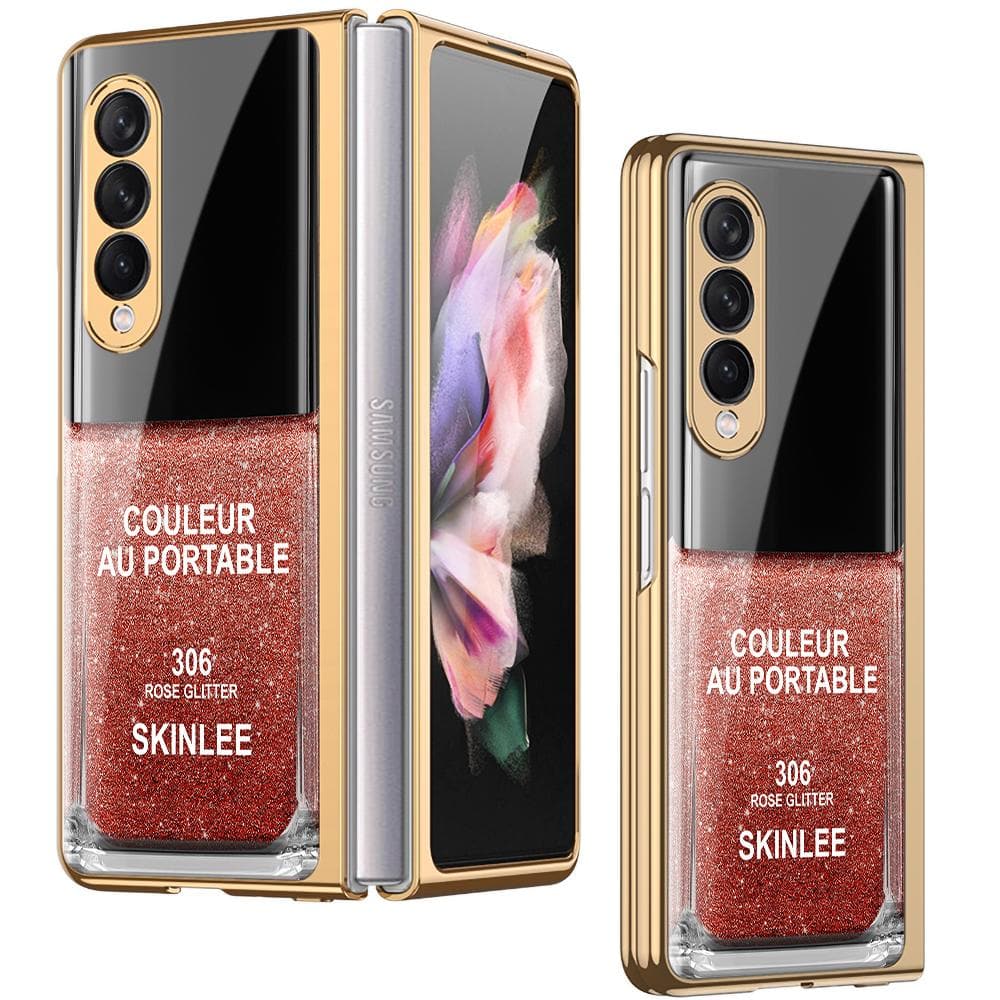 Samsung Galaxy Z Fold 3 5G Cover - Couleur Au Portable Series - D354 - Premium Electroplated Infinity Ultra Shine Glass Soft Silicon Borders Case ( Fast Delivery )