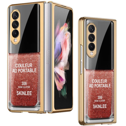 Samsung Galaxy Z Fold 3 5G Cover - Couleur Au Portable Series - D354 - Premium Electroplated Infinity Ultra Shine Glass Soft Silicon Borders Case ( Fast Delivery )