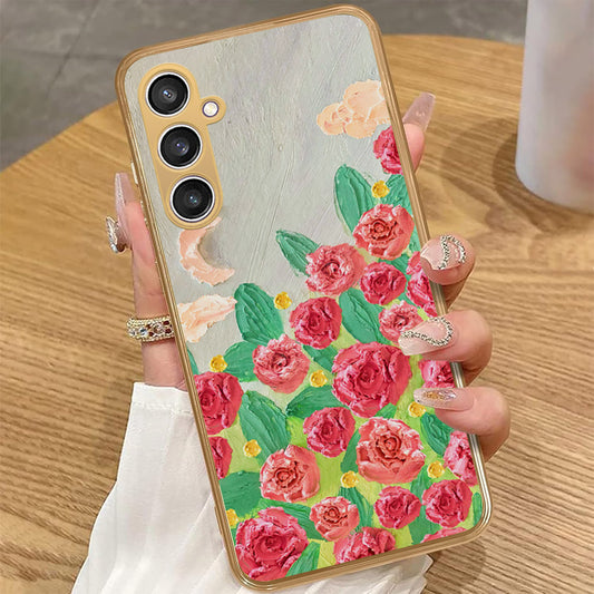 Samsung Galaxy A15 4G - Floral Series - Design 10 - Red & Green - HQ Premium Shine Durable Golden Electroplate Case
