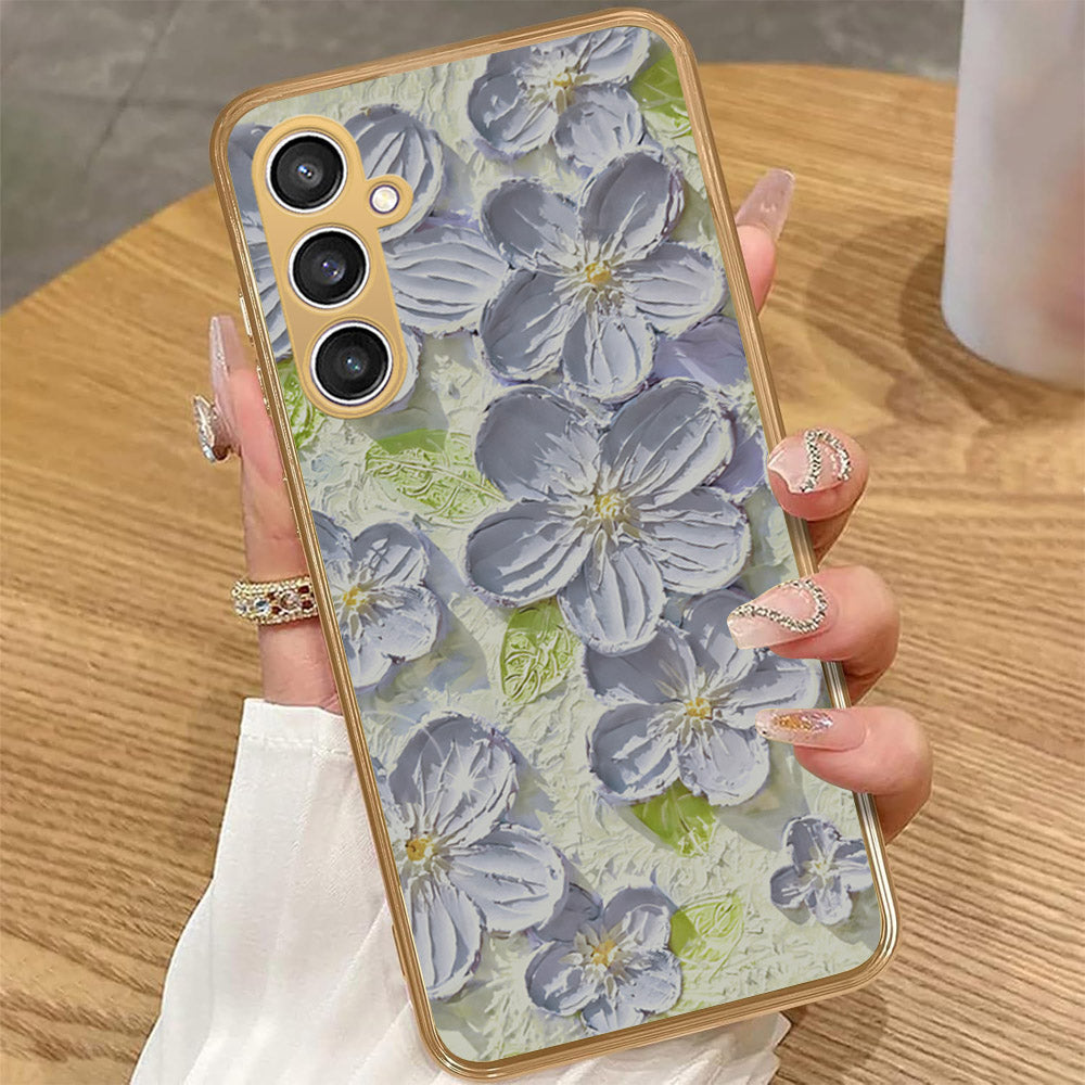 Samsung Galaxy A34 5G - Floral Series - Design 12 - Grey & Green - HQ Premium Shine Durable Golden Electroplate Case
