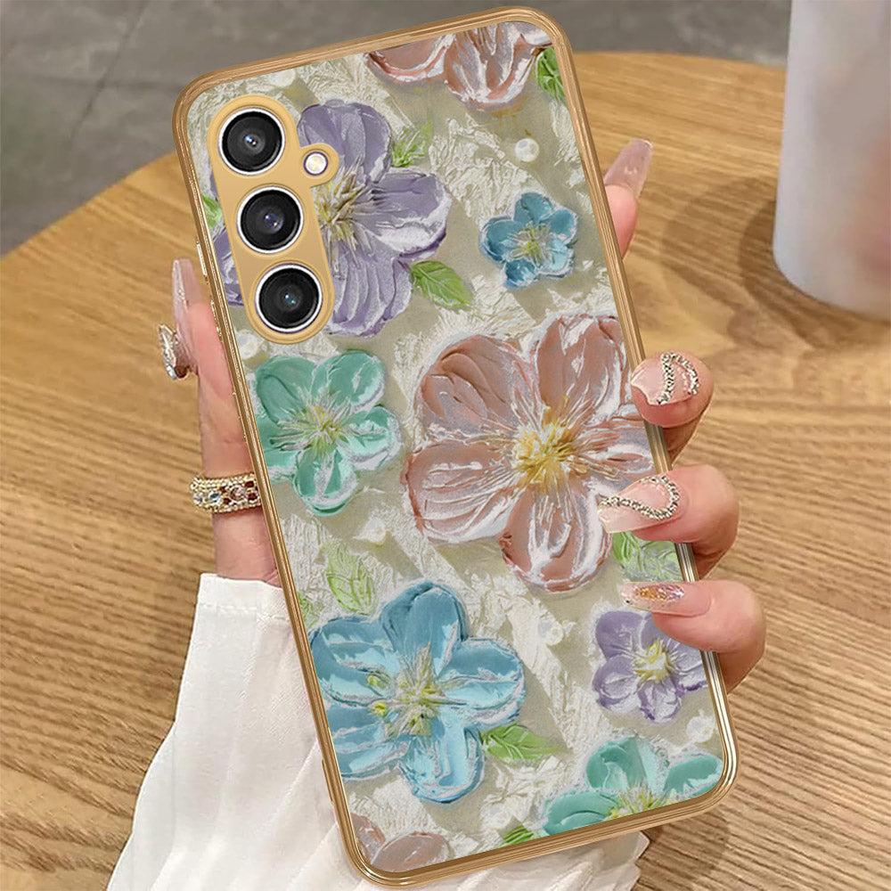 Samsung Galaxy A34 5G - Floral Series - Design 14 - Blue & Purple - HQ Premium Shine Durable Golden Electroplate Case