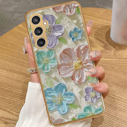 Samsung Galaxy A34 5G - Floral Series - Design 14 - Blue & Purple - HQ Premium Shine Durable Golden Electroplate Case