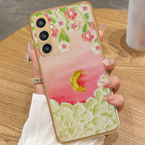Samsung Galaxy A34 5G - Floral Series - Design 7 - Pink & Yellow - HQ Premium Shine Durable Golden Electroplate Case