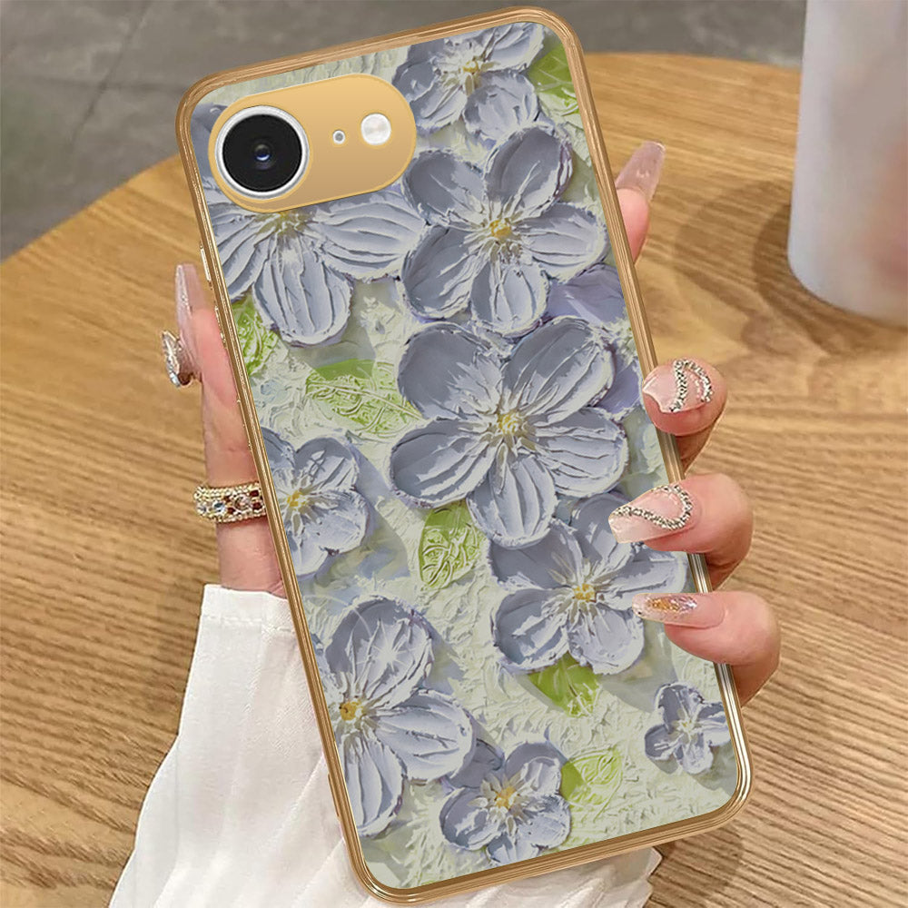 iPhone 16e - Floral Series - Design 12 - Grey & Green - HQ Premium Shine Durable Golden Electroplate Case