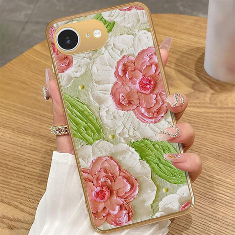 iPhone 16e - Floral Series - Design 13 - Offwhite & Green - HQ Premium Shine Durable Golden Electroplate Case
