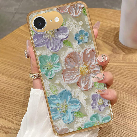 iPhone 16e - Floral Series - Design 14 - Blue & Purple - HQ Premium Shine Durable Golden Electroplate Case
