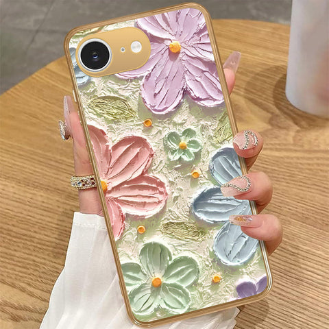 iPhone 16e - Floral Series - Design 15 - Blue & Green - HQ Premium Shine Durable Golden Electroplate Case