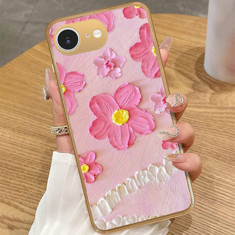 iPhone 16e - Floral Series - Design 2 - Pink - HQ Premium Shine Durable Golden Electroplate Case