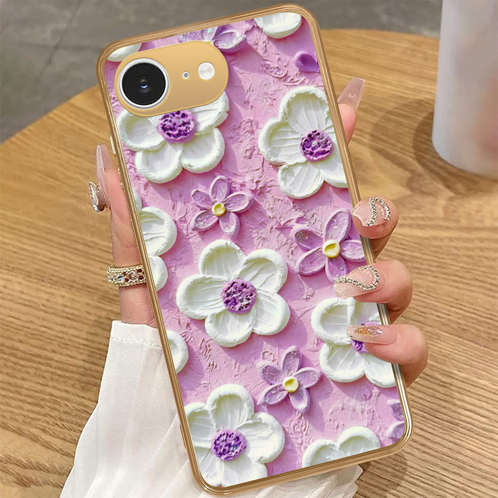 iPhone 16e - Floral Series - Design 4 - Purple & White - HQ Premium Shine Durable Golden Electroplate Case