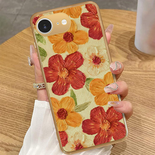 iPhone 16e - Floral Series - Design 6 - Red & Orange - HQ Premium Shine Durable Golden Electroplate Case