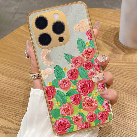 iPhone 13 Pro Max Cover - Floral Series - Design 10 - Red & Green - HQ Premium Shine Durable Golden Electroplate Case