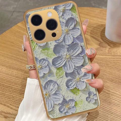 iPhone 14 Pro Max Cover - Floral Series - Design 12 - Grey & Green - HQ Premium Shine Durable Golden Electroplate Case