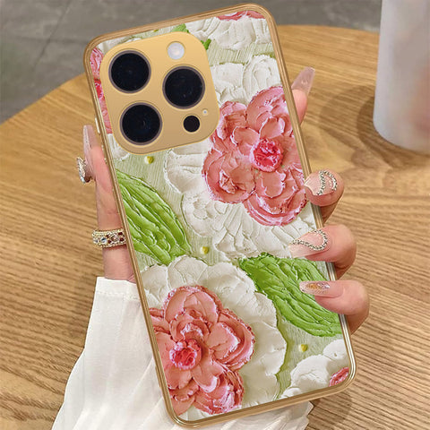 iPhone 16 Pro Max Cover - Floral Series - Design 13 - Offwhite & Green - HQ Premium Shine Durable Golden Electroplate Case